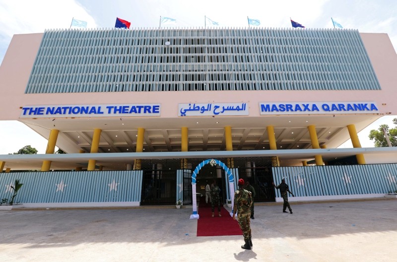 Somali military officers are seen outside a renovated Somalia's National Theatre in Mogadishu, Somalia on June 26, 2020. (REUTERS File Photo)